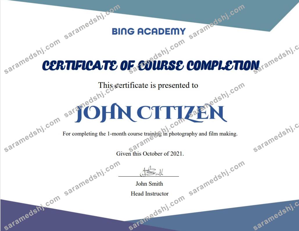 USA Course Completion certificate template in Word and PDF format
